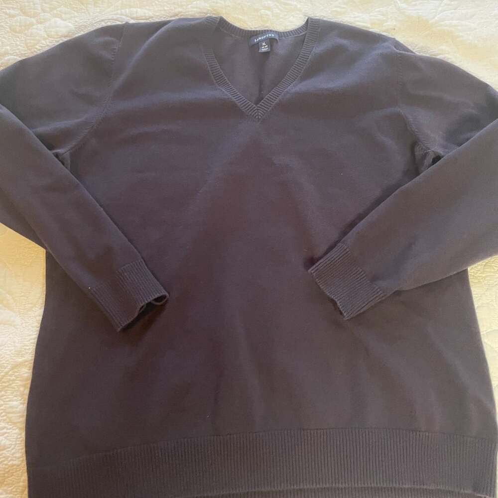 Lands' End Women's  V-Neck Sweater Classic Navy XL